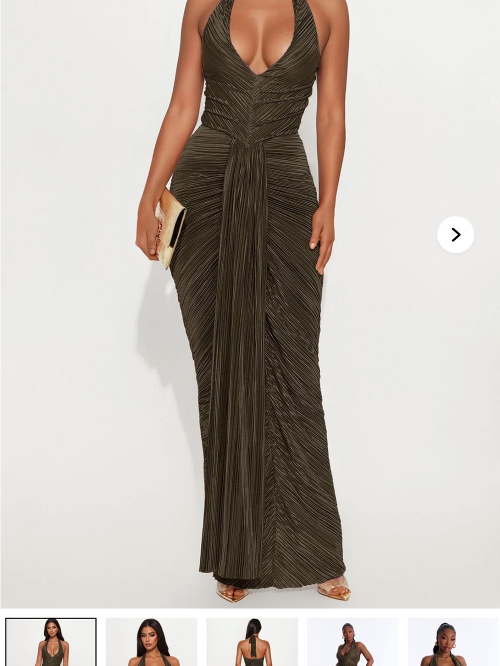 Fashion Nova Olive Pleated Halter Maxi Dress